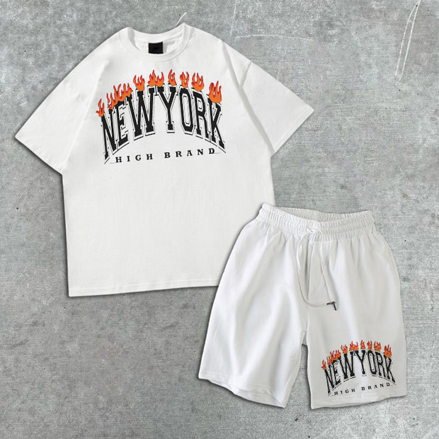 New York Print Short Sleeve Shorts Set