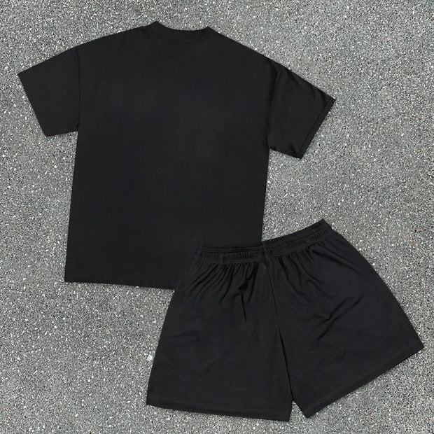 Personality Bear Hip Hop T-Shirt Mesh Shorts Set