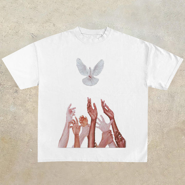 Trendy Retro Dove Peace Short Sleeve T-Shirt