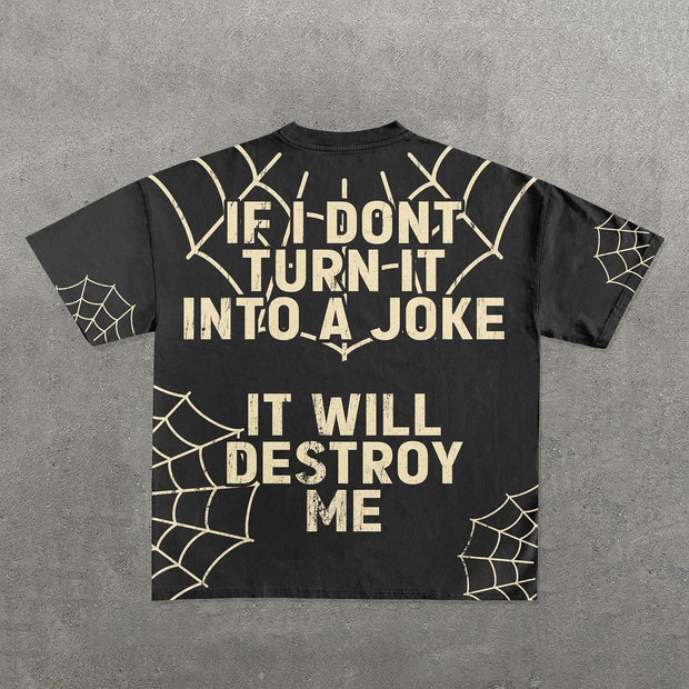 Spider Web Letter Print Short Sleeve T-Shirt