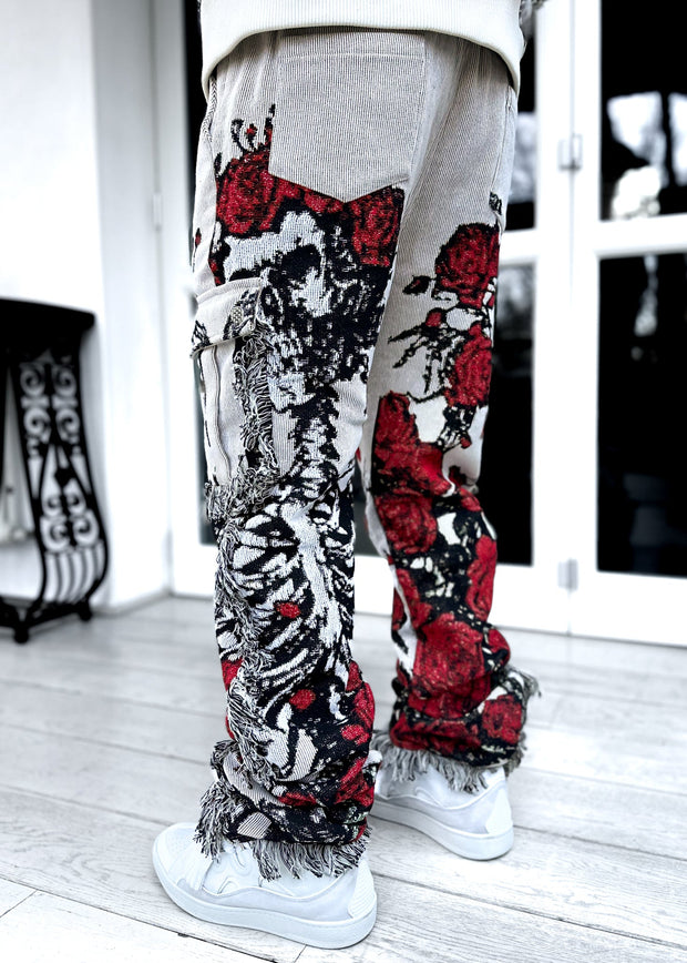 Personalized retro rose skull pattern trousers