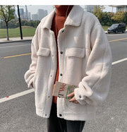 Loose Hong Kong style trend all-match thick casual lamb wool coat