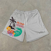 Hawaiian Pattern Relaxed Mesh Shorts