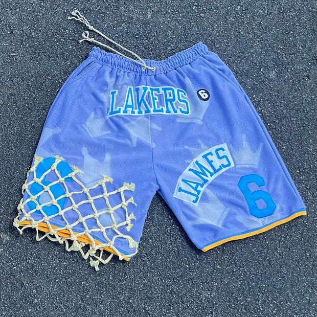 Patchwork mesh basketball shorts