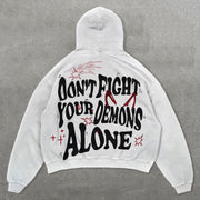Don’t Fight Demons Alone Print Long Sleeve Hoodie