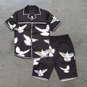 Tide brand fashion art print casual short-sleeved pigeon suit