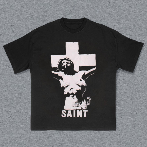 Jesus & Letters Print Short Sleeve T-Shirt