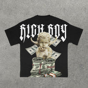 Rich Boy Print Short Sleeve T-Shirt