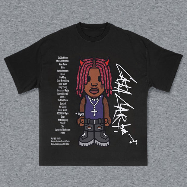 Fashion Rapper Cartoon Image Print T-Shirt