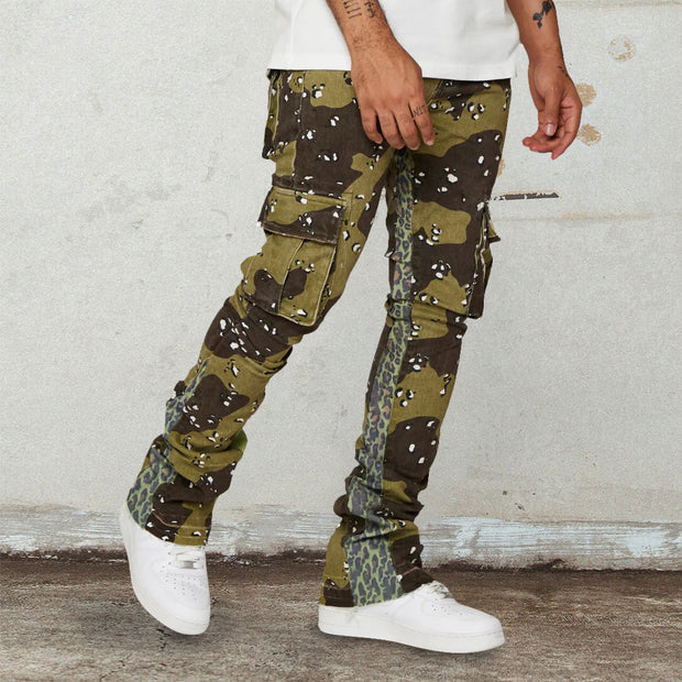 Retro hip-hop leopard print street work jeans