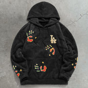 Retro trendy printed hip hop plush hoodie