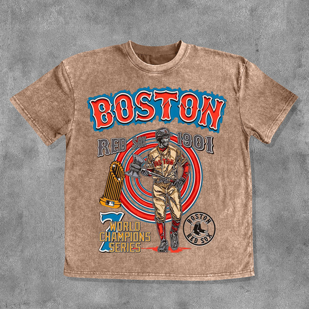 Boston Print Washed Short Sleeve T-Shirt