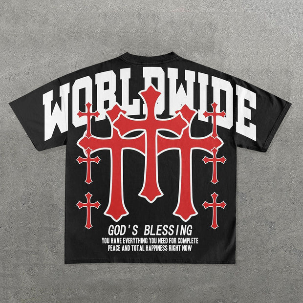 God's Blessing Print Short Sleeve T-Shirt