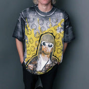 Hip-hop rock Kurt Cobain star printed T-shirt