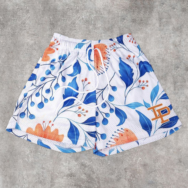 Stylish Hawaiian Print Mesh Shorts