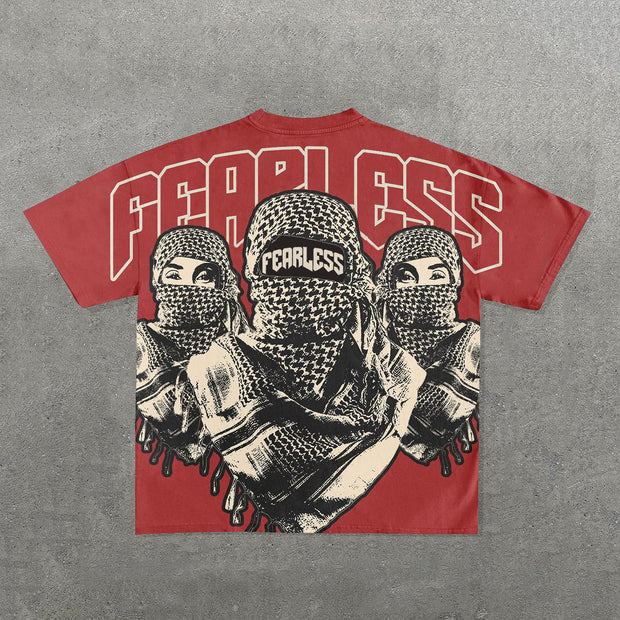 Fearless Mask Print Short Sleeve T-Shirt