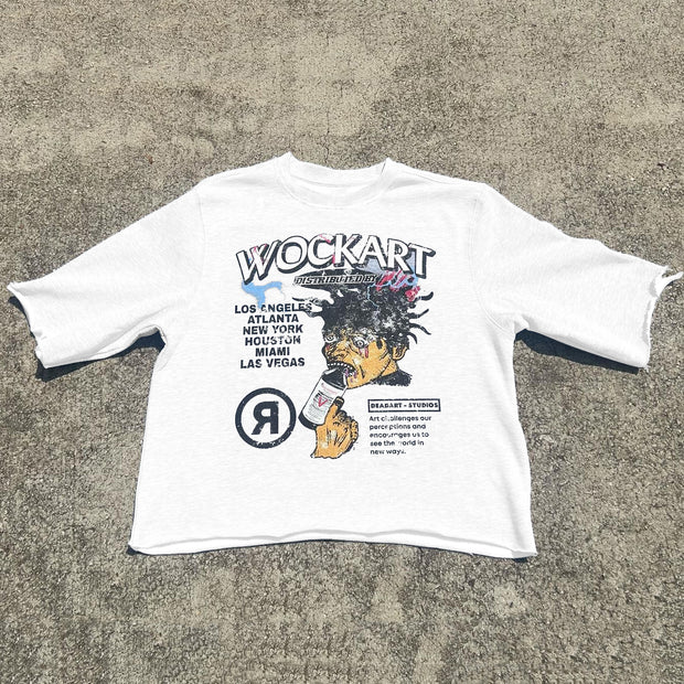 Wock Art Printed Three-quarter Sleeve T-shirt