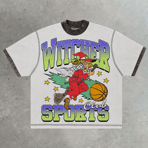 Witch casual street basketball patchwork T-shirt
