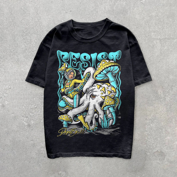 Retro trend print casual T-shirt