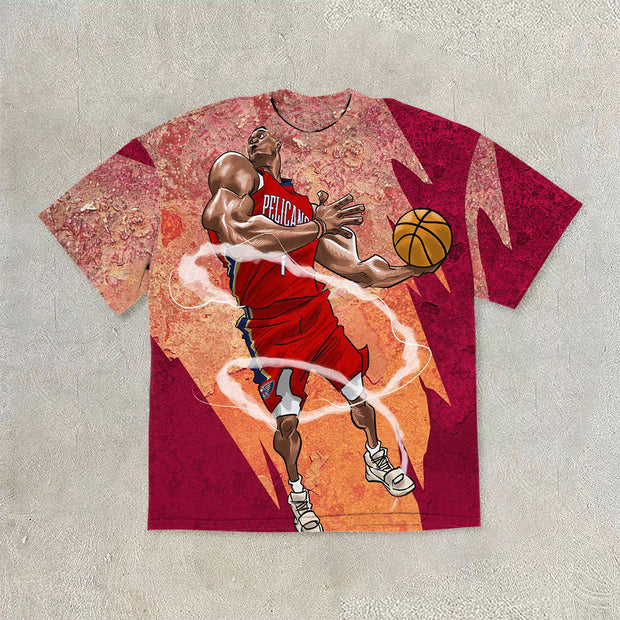 Retro street trendy brand printed basketball T-shirt