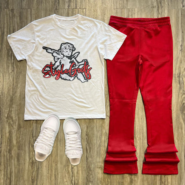 Angel print statement T-shirt and trousers set