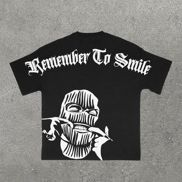 Remember To Smile Print Short Sleeve T-Shirt