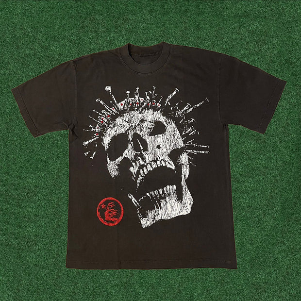 Saint Skull Print T-shirt Sweatpants Two Piece Set