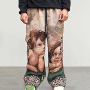 Personalized retro print tapestry street trousers