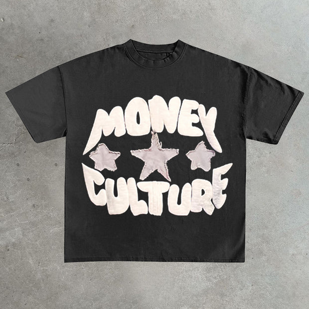 Money culture patch puff printed T-shirt