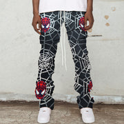 Retro Casual Spider Pattern Pile Pants Trousers