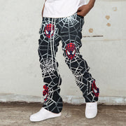 Retro Casual Spider Pattern Pile Pants Trousers