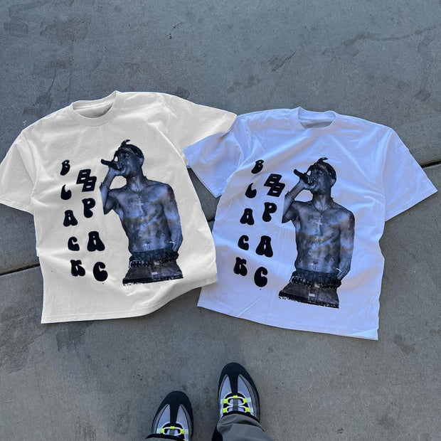 Tupac Letters Print Short Sleeve T-Shirt