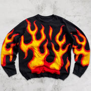 Flame trendy print retro crew neck sweatshirt