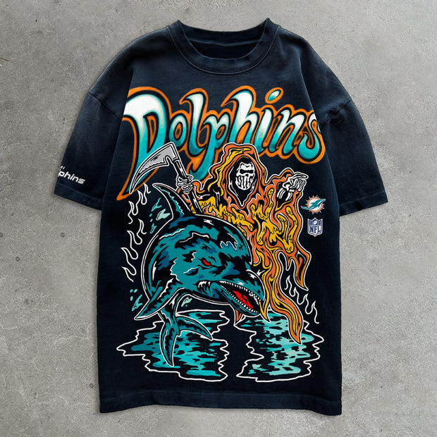 Dolphin skull rugby print T-shirt