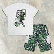 Personalized Print Colorblock Casual Short Sleeve Shorts Two-piece Set