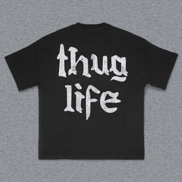 Thug Life Print Short Sleeve T-Shirt