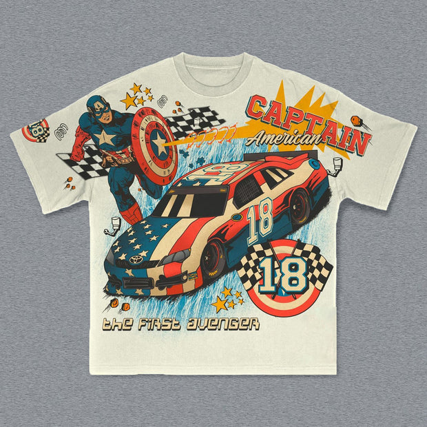 Personalized Cartoon Racing Print Short Sleeve T-shirt