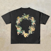 Street Retro Trend Half Sleeve Angel Print T-Shirt