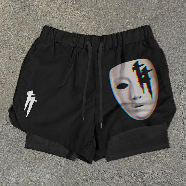 Mask Cross Print Double Layer Quick Dry Shorts