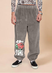 Vintage Print Casual Plush Bungee Trousers