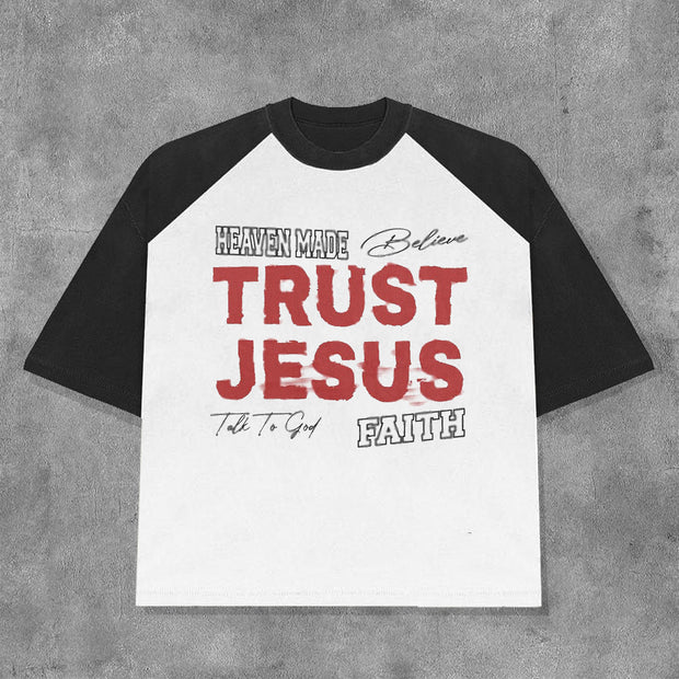 Trust Jesus Contrast Color Print Short Sleeve T-Shirt