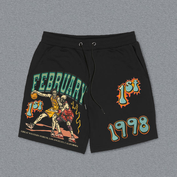 1998 Basketball Game Print Knitted Shorts