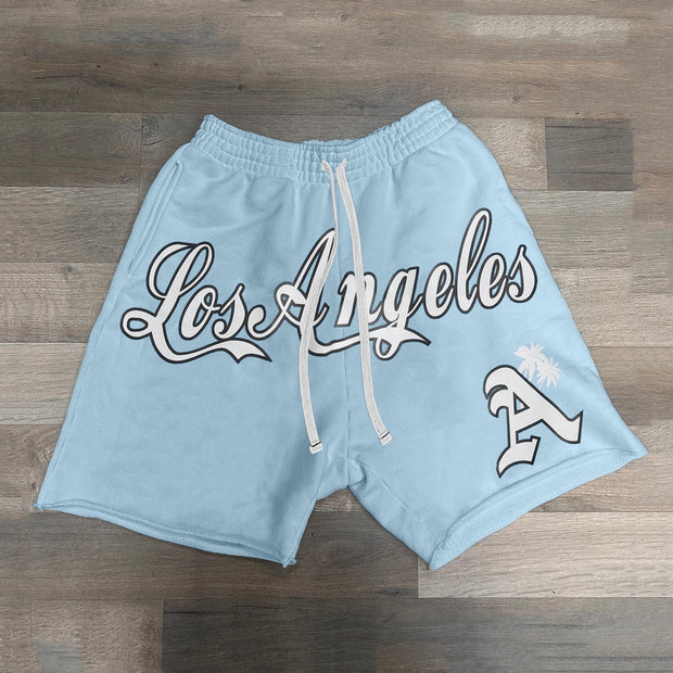Los Angeles Letters Print Drawstring Knit Shorts