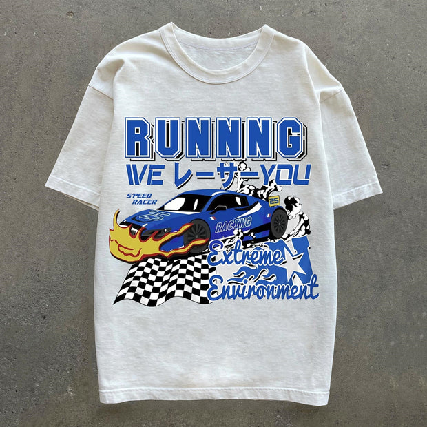 Racing & Letters Print Short Sleeve T-Shirt
