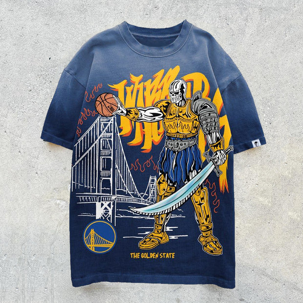 Basketball Warriors Print Short Sleeve T-Shirt