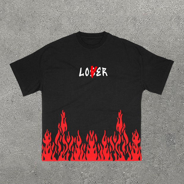 Lover & Loser Skull FlamePrint Short Sleeve T-Shirt