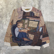 Personalized street retro print crew neck sweatshirt