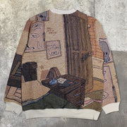Personalized street retro print crew neck sweatshirt