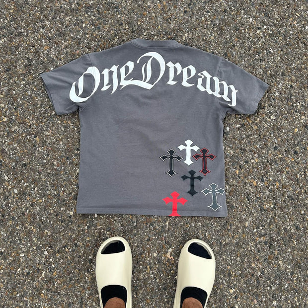 One Dream Cross Print T-shirt Sweatpants Two Piece Set