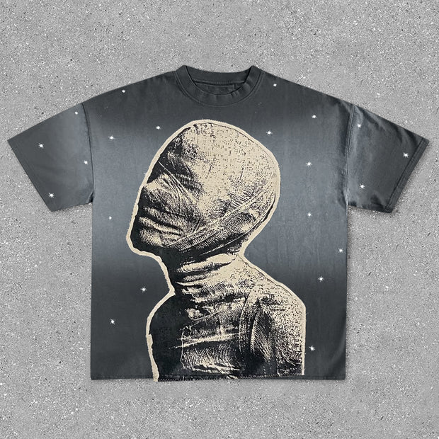Fashion personality print mummy retro gradient T-shirt